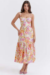 Sleeveless Maxi Dress with Ruffle Hem - M, Yellow image