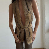Luxurious Trimmed Open-Front Vest - L, Brown image