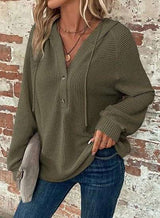 V-neck Long Sleeve Casual Hoodie Pullover - L, Green image