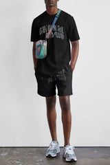 Mens Graphic Tee & Shorts Streetwear Set - S, Black image