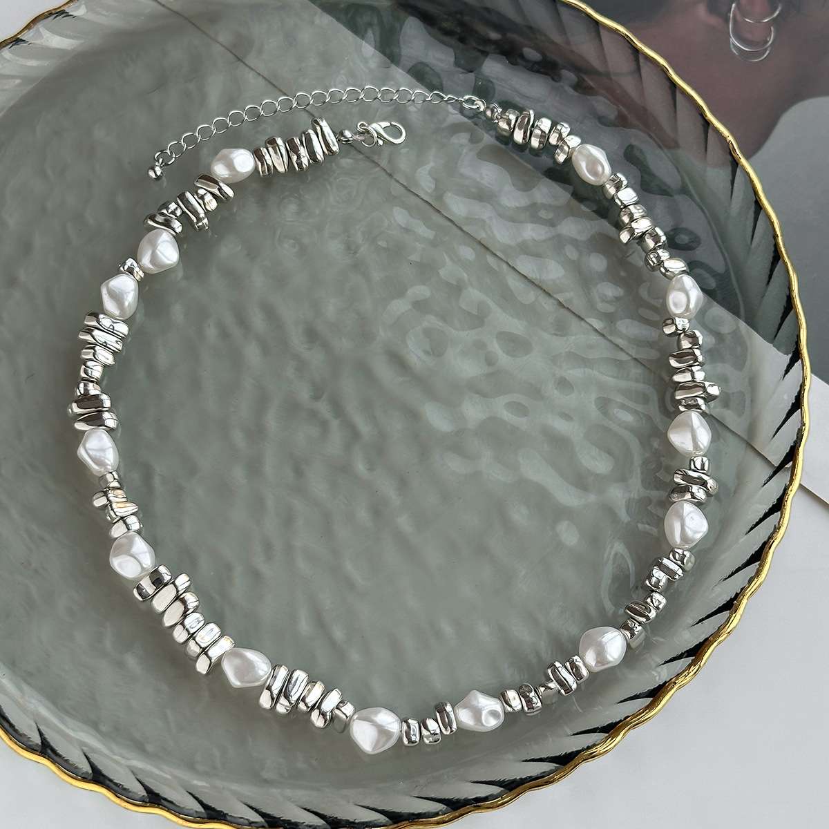 Elegant Pearl and Silver Bead Necklace image 4