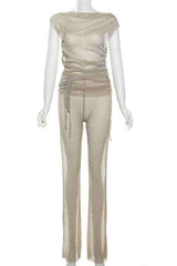 Sexy SeeThrough Drawstring Pants Crop Top Night Out Set image 4