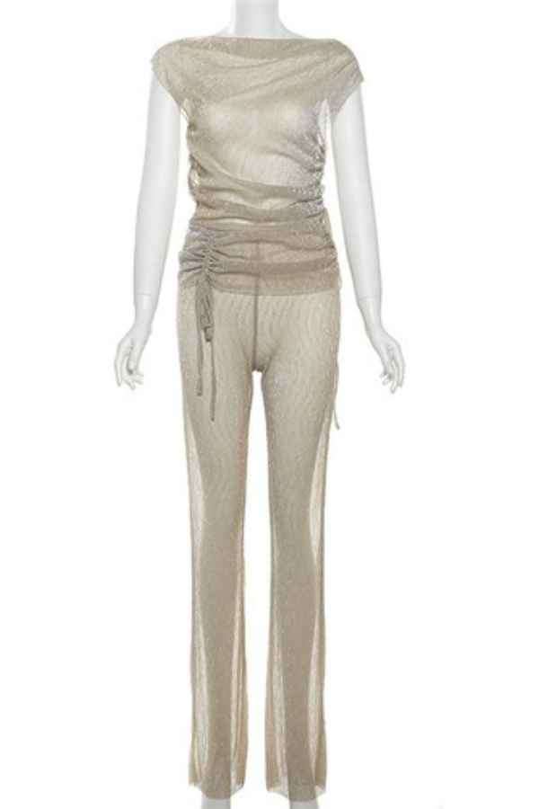 Sexy SeeThrough Drawstring Pants Crop Top Night Out Set image 4