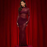 Lace See Through Maxi Dress - L, Red image