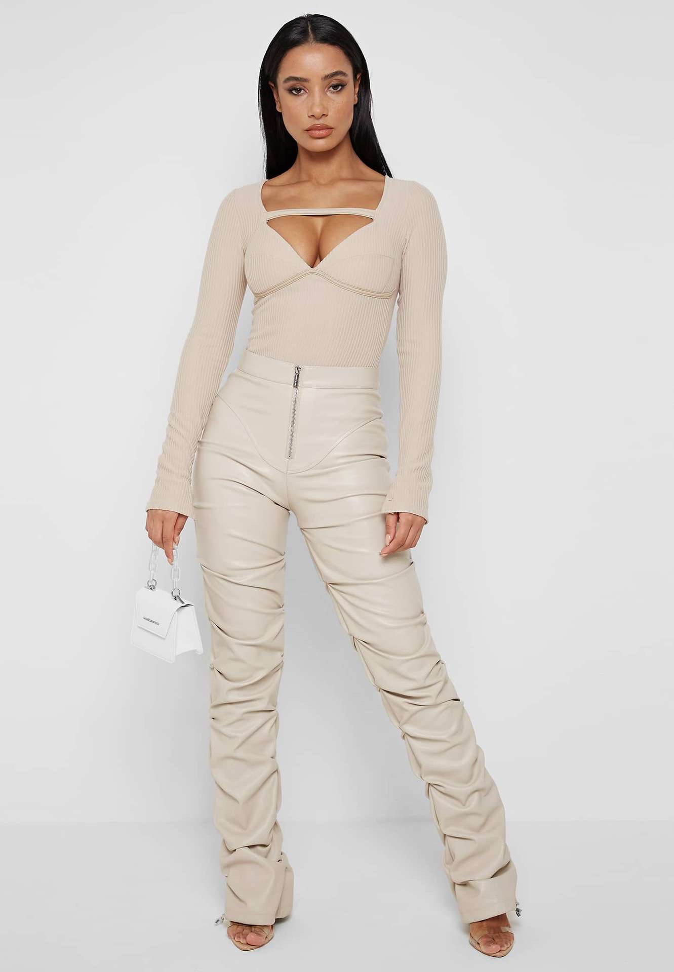 Fuax Leather Pants High Waisted Pants - XL, White image