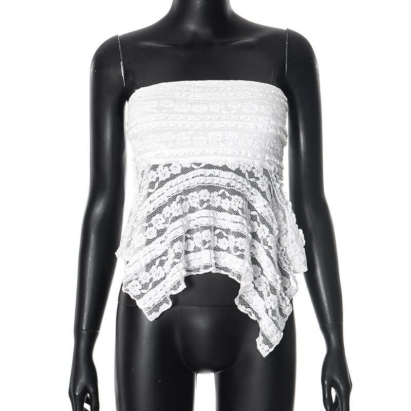 White Strapless Lace Handkerchief Hem Top image 2