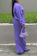 Casual Round Neck  Sweatshirt Skirt Set image 2