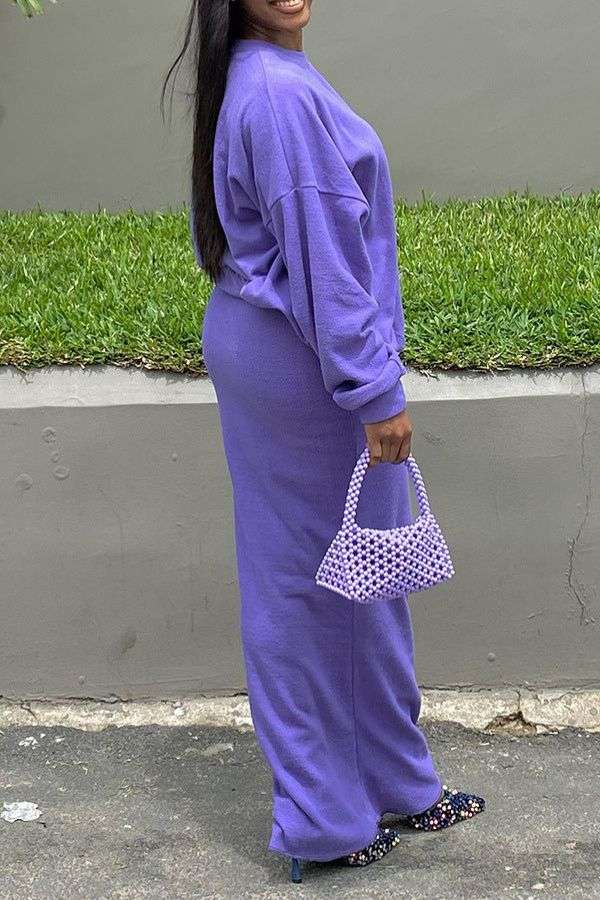 Casual Round Neck  Sweatshirt Skirt Set image 2