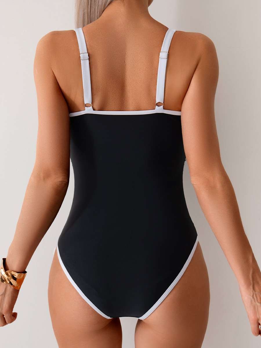 Contrast Trim Scoop Neck One-Piece Swimsuit image 2
