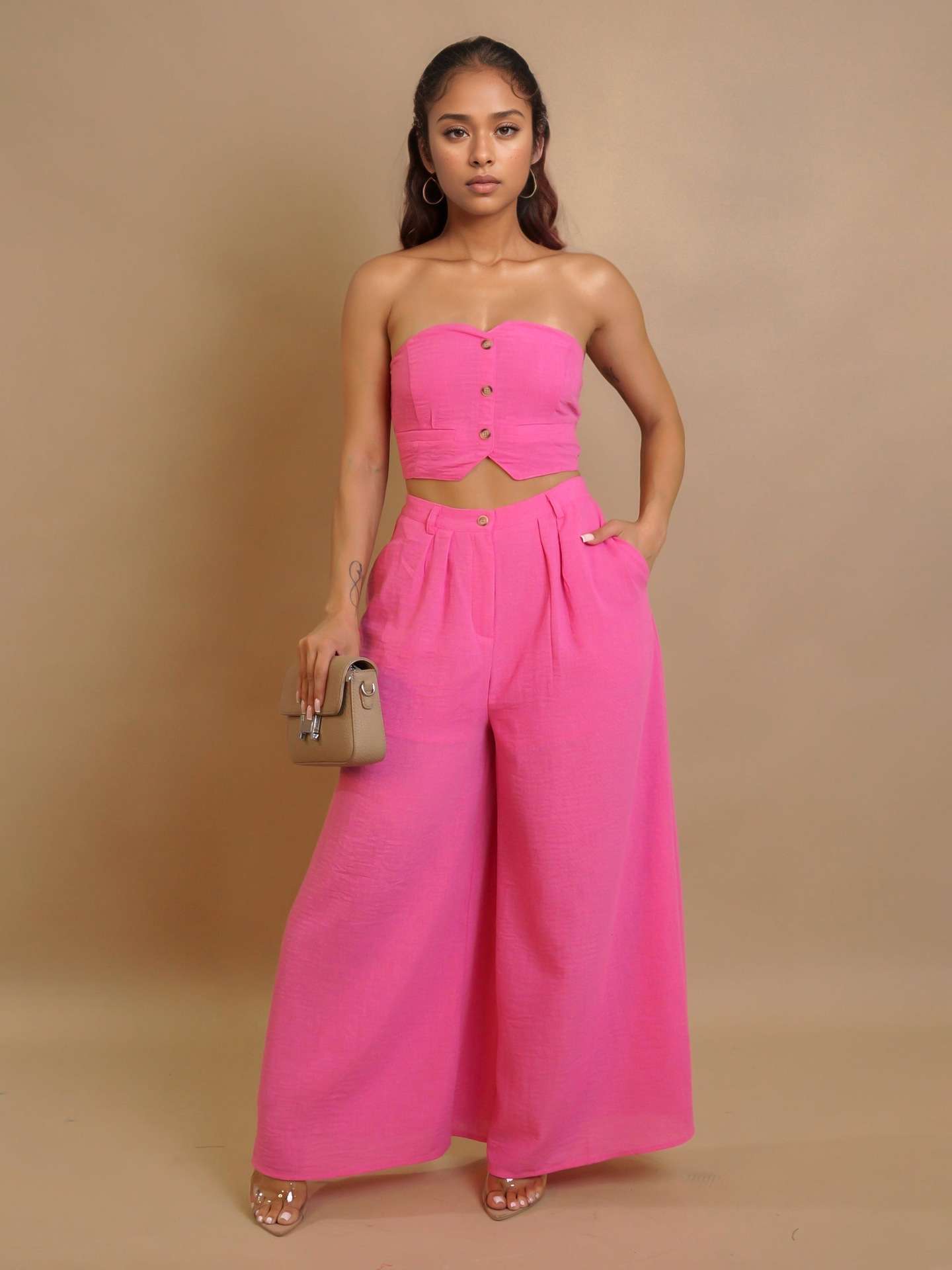 Strapless Crop Top & Wide-Leg Pants Set image 1