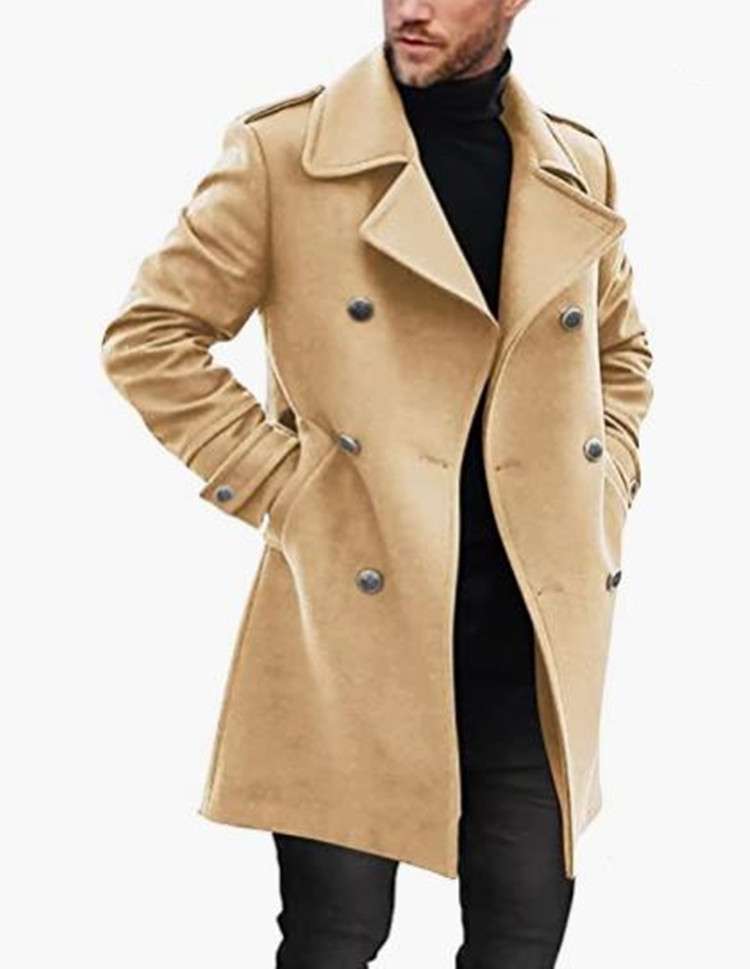 Autumn winter Mens Slim Fit Overcoat - L, Beige image