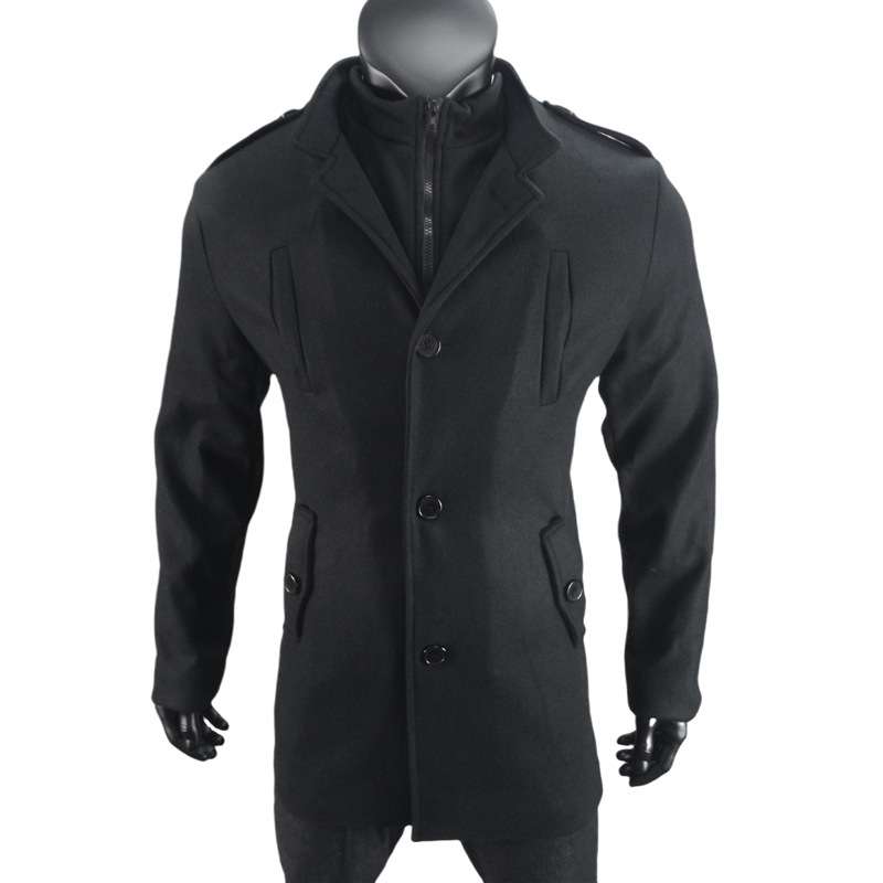 Stand Collar Long Sleeve Mens Trench Coat image 2