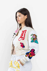 Button Up Printed Crop Fitted Baseball Jacket image 2