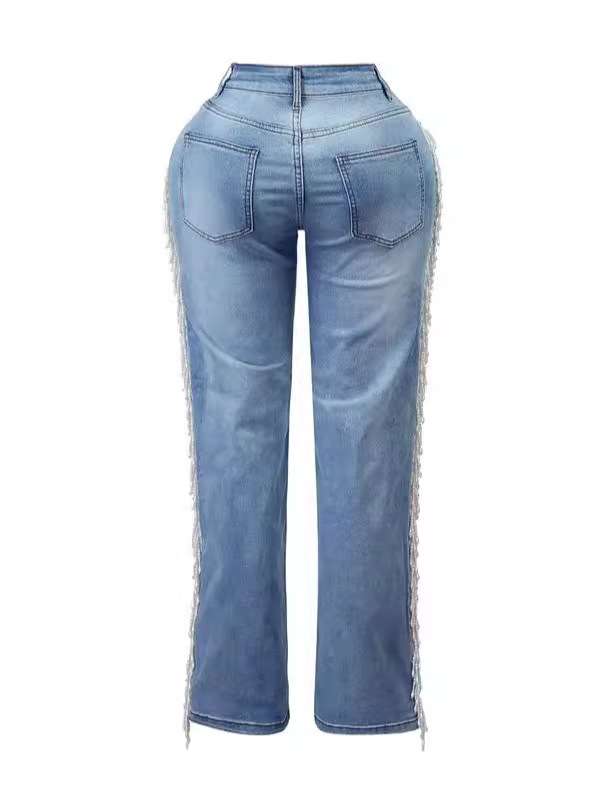 Fashion Side Fringe Denim Pants image 4