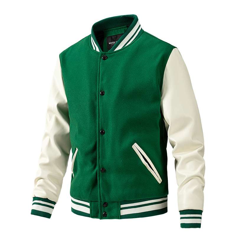 Men Colorblock Casual Bomber Jacket - L, Cadmium Green image
