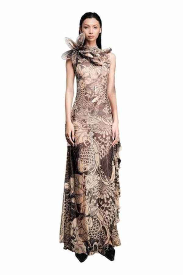 Sexy Printed Sleeveless Mesh Side Slit Maxi Dress image 1