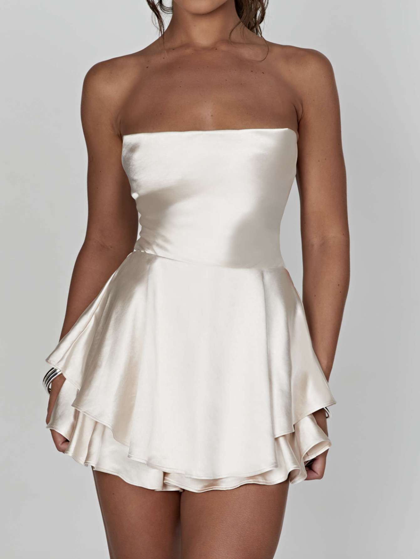 Strapless Dress with Ruffled Hem image 3