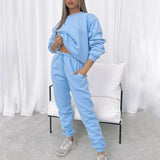 Solid Round Neck Pullover Sweatshirt and Jogger Pants - S, Malibu Blue image