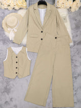 Solid Blazer Waistcoat Wide-leg Pants Set image 2