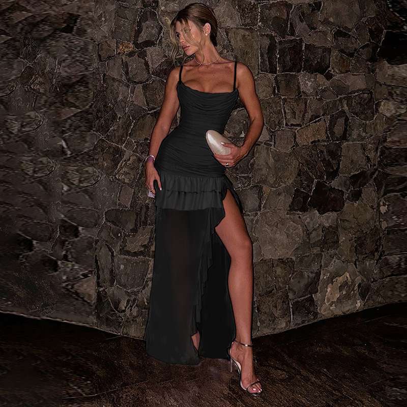 Black Evening Dress with High Slit - M, Black image