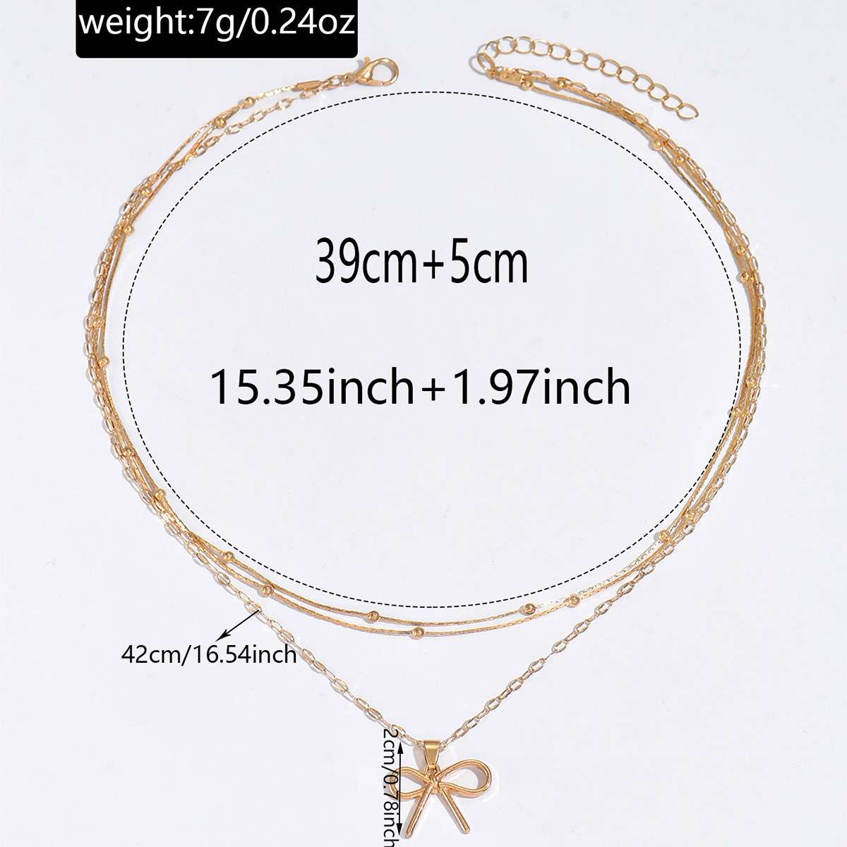 Elegant Gold Bow Pendant Necklace with Layered Chains image 2