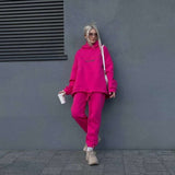 Relax Wear Loose Style Hoodie & Jogger Set - S, Raspberry Red image