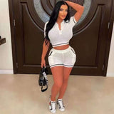 Knitted Two-Piece Shorts Set - M, White image