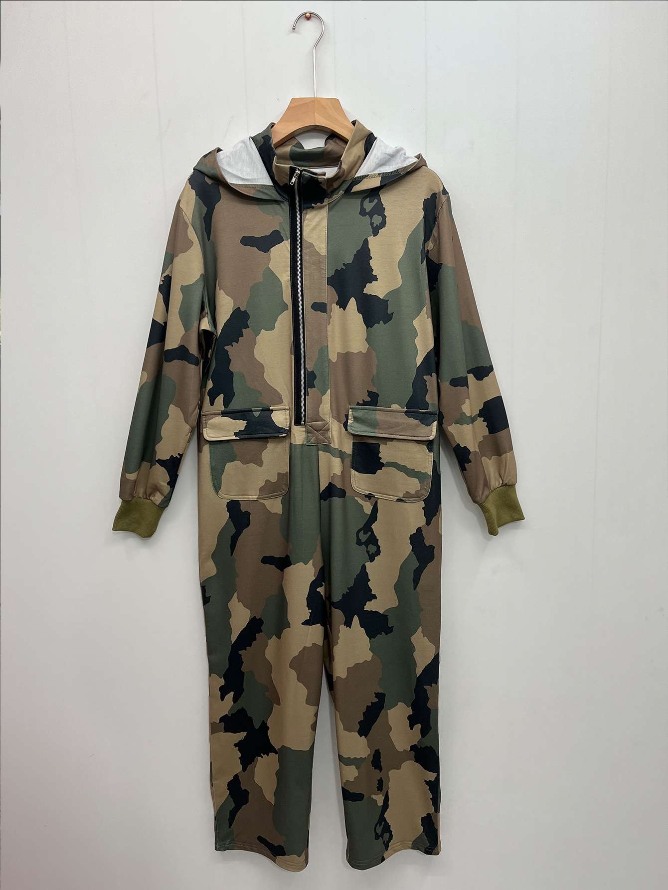 Camouflage Punk Pocket Hooded Zipper Jumpsuit image 1