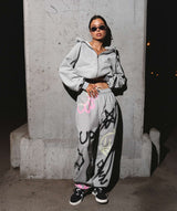 Long Sleeve Drawstring Crop Hoodie Coord Set - L, Grey image