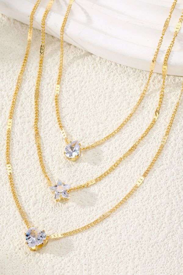 Gold-Toned Stone-Studded Layered Necklace image 0
