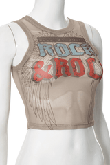 Mesh Printed Round Neck Sleeveless Cropped Tank Top image 2