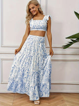 Floral Print Ruffle Crop Top & Maxi Skirt Set image 2