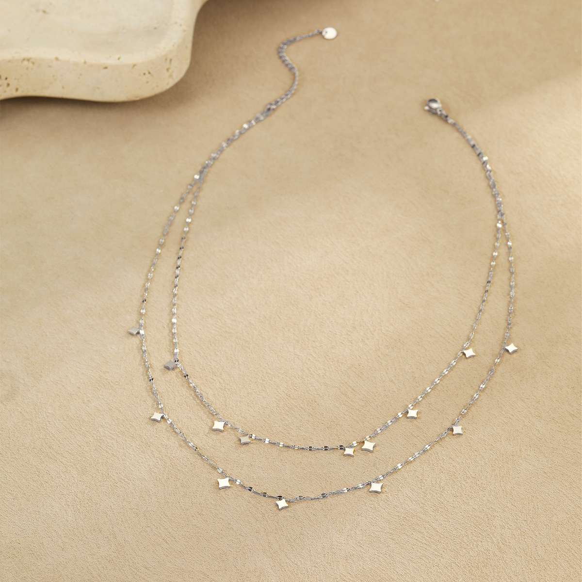 Layered Star and Dot Necklace Set - Free Size, Silver image