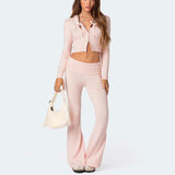 Crop Zip-up Sweater Hoodie Pants Set - L, Pale Mauve Pink image