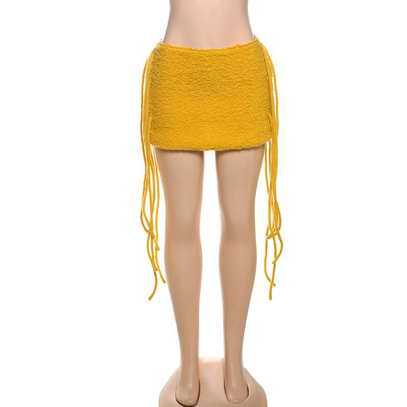 Textured Mini Skirt with Side Ties - S, Yellow image