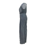 Women's Dressy Sleeveless Button Front Wide Leg Denim Jumpsuit 1 image 2