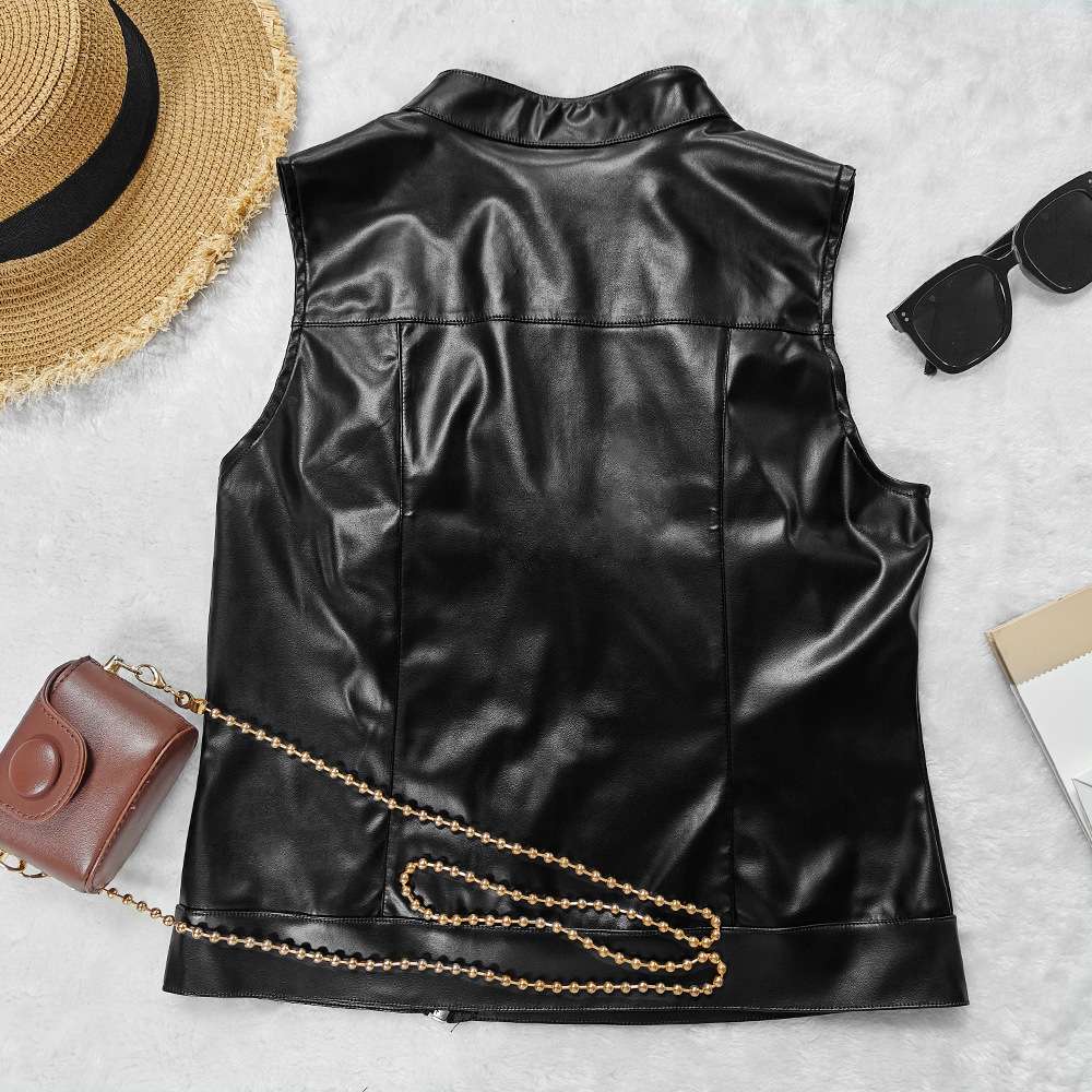 Faux Leather Sleeveless Zip-Up Top image 2