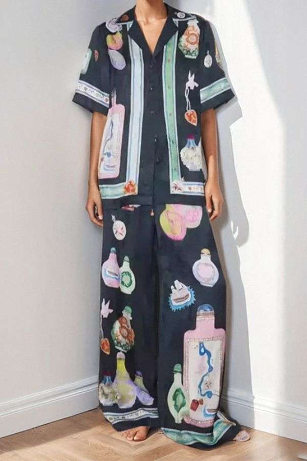 Short-Sleeve Button-Up and Wide-Leg Pants Set image 0