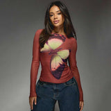 Long-Sleeve Top with Butterfly Print - L, Red image