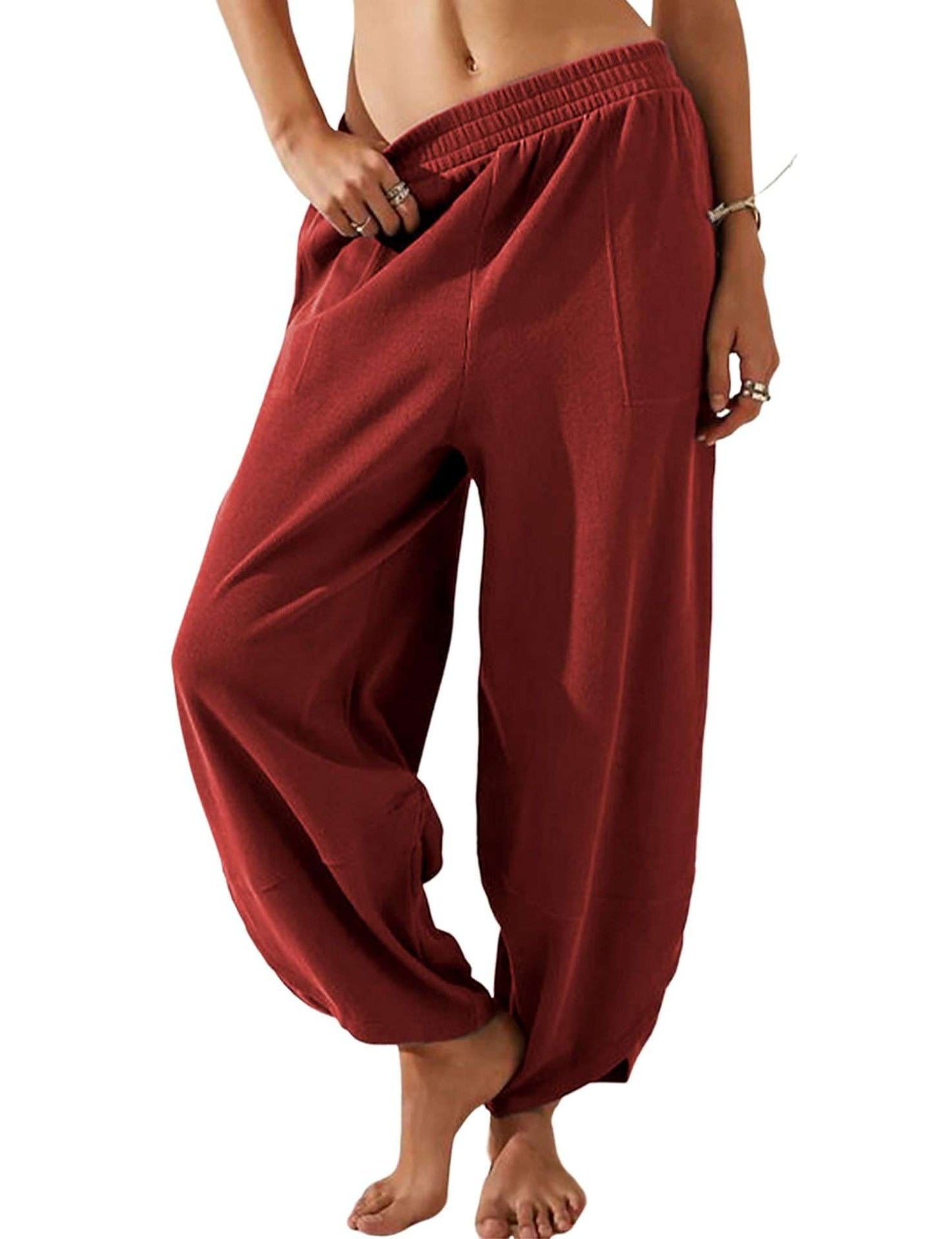 Loose-Fit Harem Pants - L, Red image