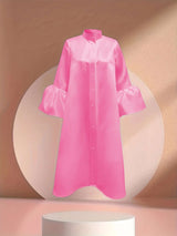 Flared Sleeve Solid Midi Dress image 1