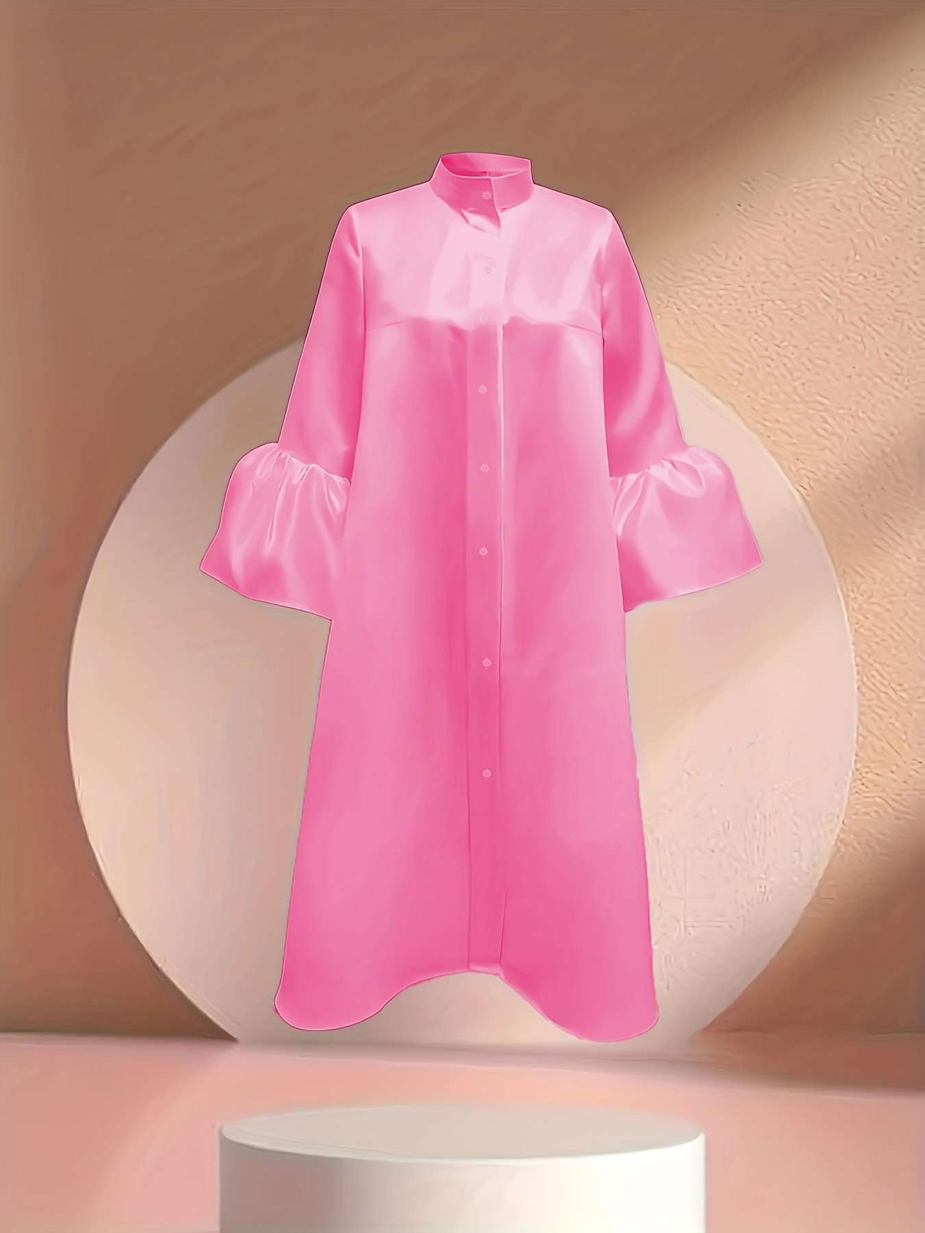 Flared Sleeve Solid Midi Dress image 1