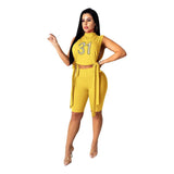 Sporty Chic Crop Top & Biker Shorts Set - M, Yellow image