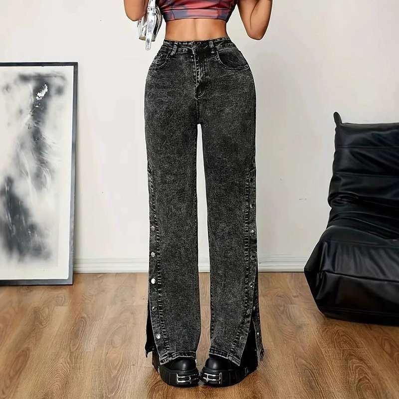 Straight-Leg Jeans with Snap Button Detailing image 3