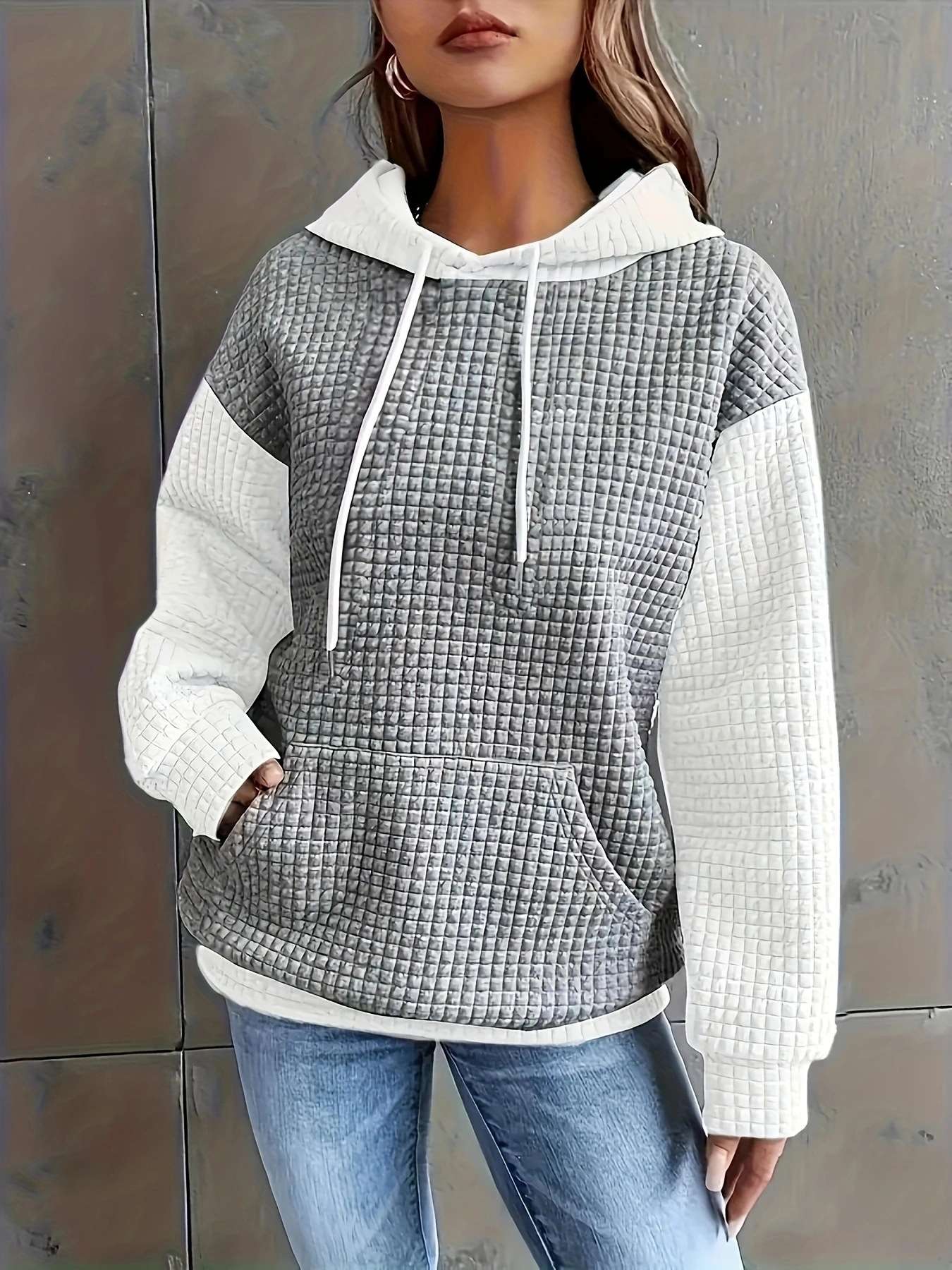 Cozy Quilted Colorblock Hoodie Sweater image 3