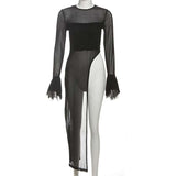 Sheer Mesh Long-Sleeve Top with Flared Cuffs image 2