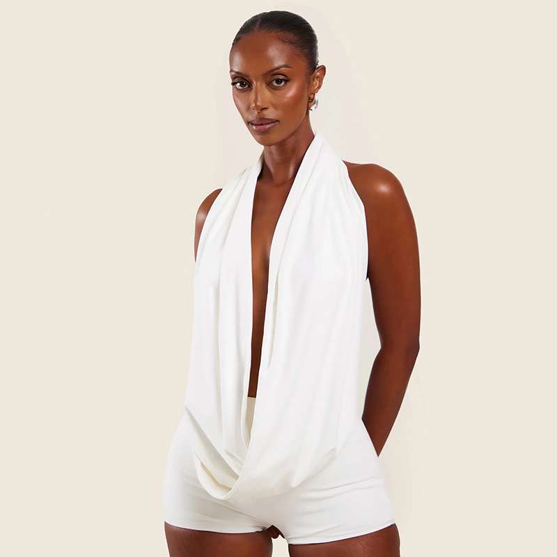 Draped Halter Neck Dress - L, White image