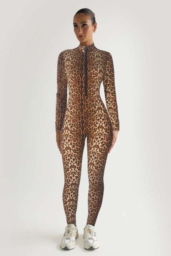 Leopard Print Bodysuit Catsuit - L, Multi Brown 2 image
