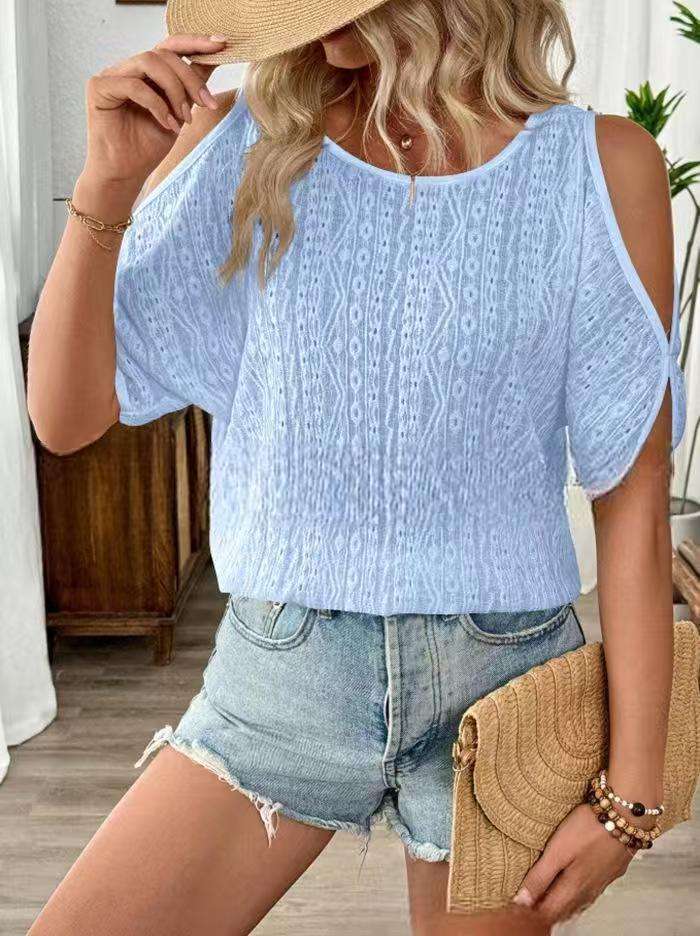 Cold Shoulder Lace Top - M, Blue image