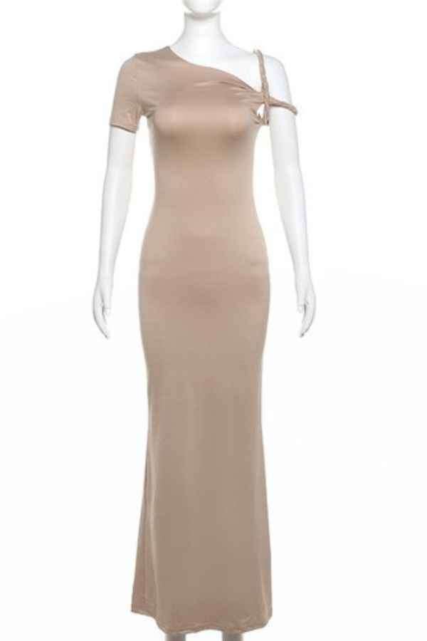 Sexy Solid Color Asymmetric Sleeveless Maxi Dress image 8